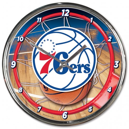 Philadelphia 76ers Clock Round Wall Style Chrome Periodic Restock