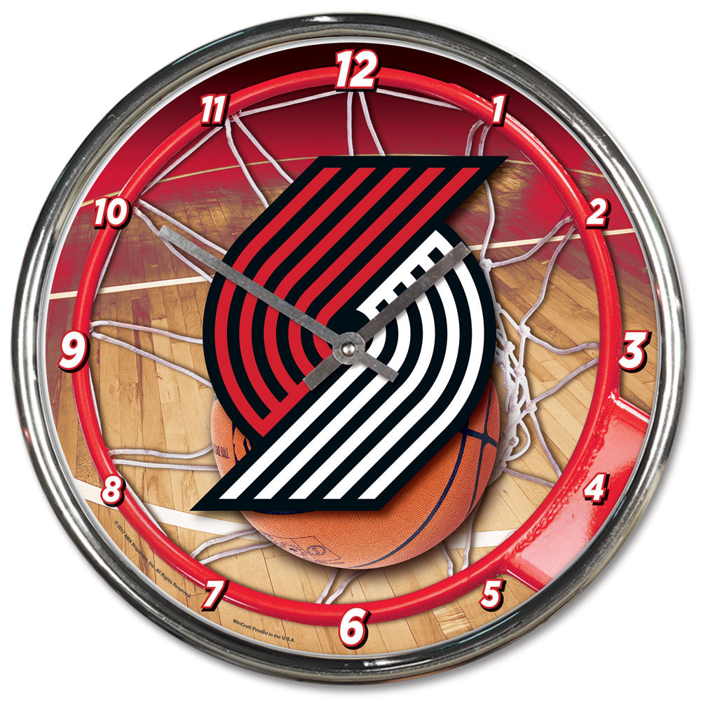 Portland Trailblazers Clock Round Wall Style Chrome Periodic Restock
