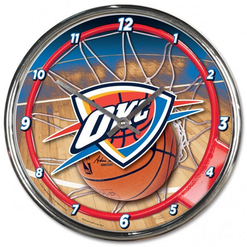 Oklahoma City Thunder Clock Round Wall Style Chrome Periodic Restock