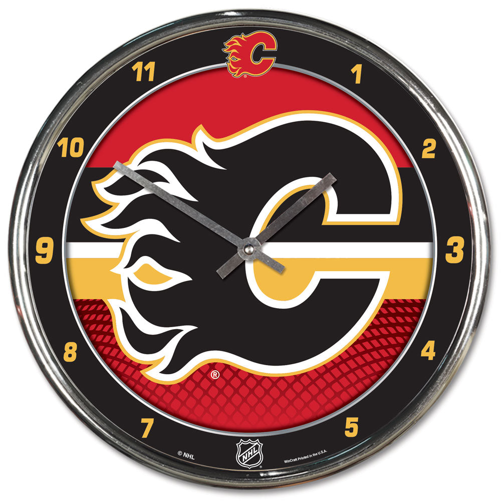 Calgary Flames Clock Round Wall Style Chrome Periodic Restock