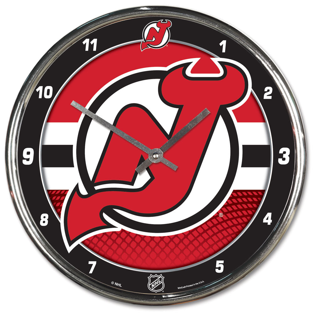 New Jersey Devils Clock Round Wall Style Chrome Periodic Restock