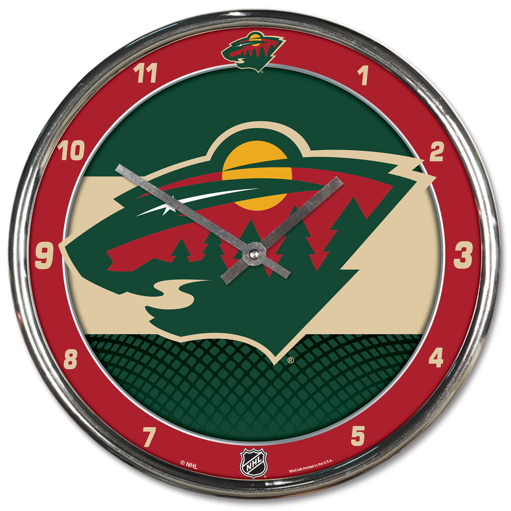 Minnesota Wild Clock Round Wall Style Chrome Periodic Restock