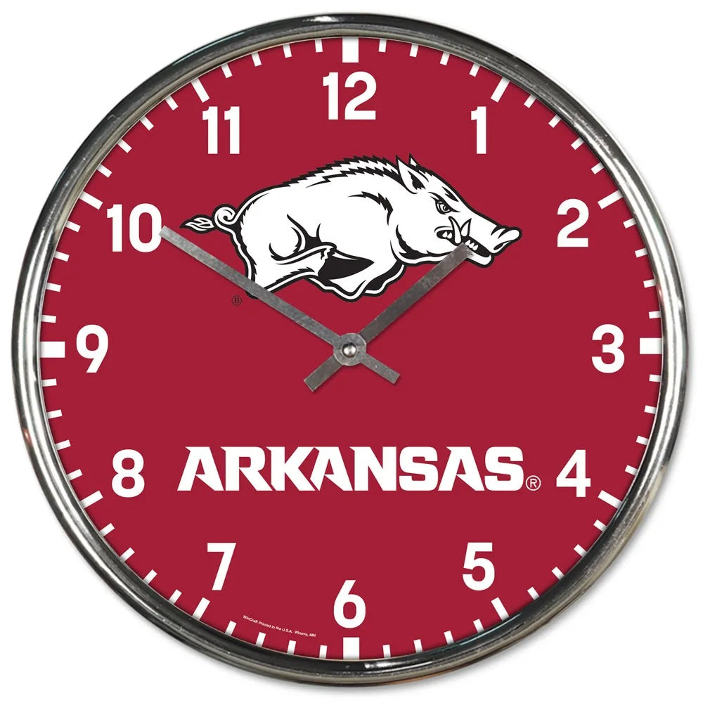 Arkansas Razorbacks Clock Round Wall Style Chrome Periodic Restock