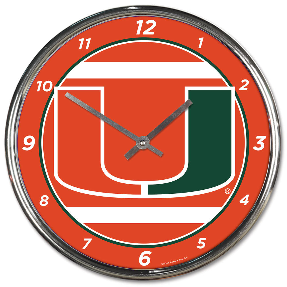 Miami Hurricanes Clock Round Wall Style Chrome Periodic Restock