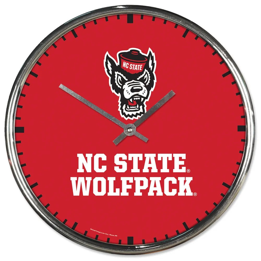 North Carolina State Wolfpack Clock Round Wall Style Chrome Periodic Restock