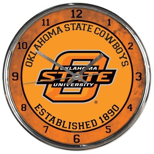 Oklahoma State Cowboys Clock Round Wall Style Chrome Periodic Restock