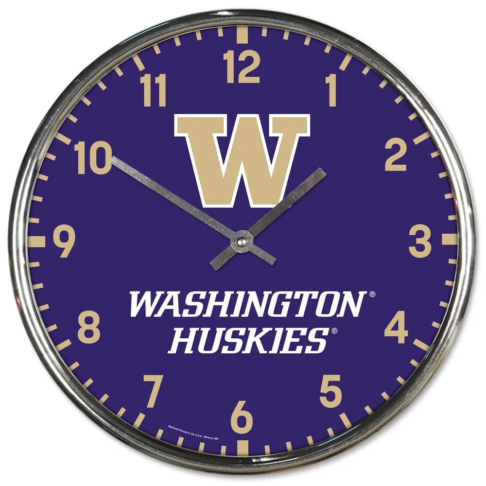 Washington Huskies Clock Round Wall Style Chrome Periodic Restock
