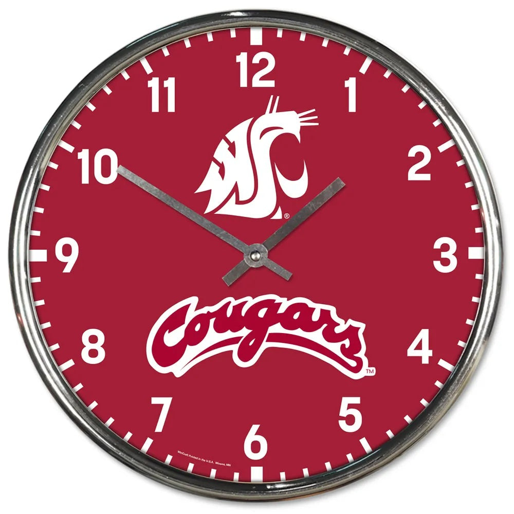 Washington State Cougars Clock Round Wall Style Chrome Periodic Restock