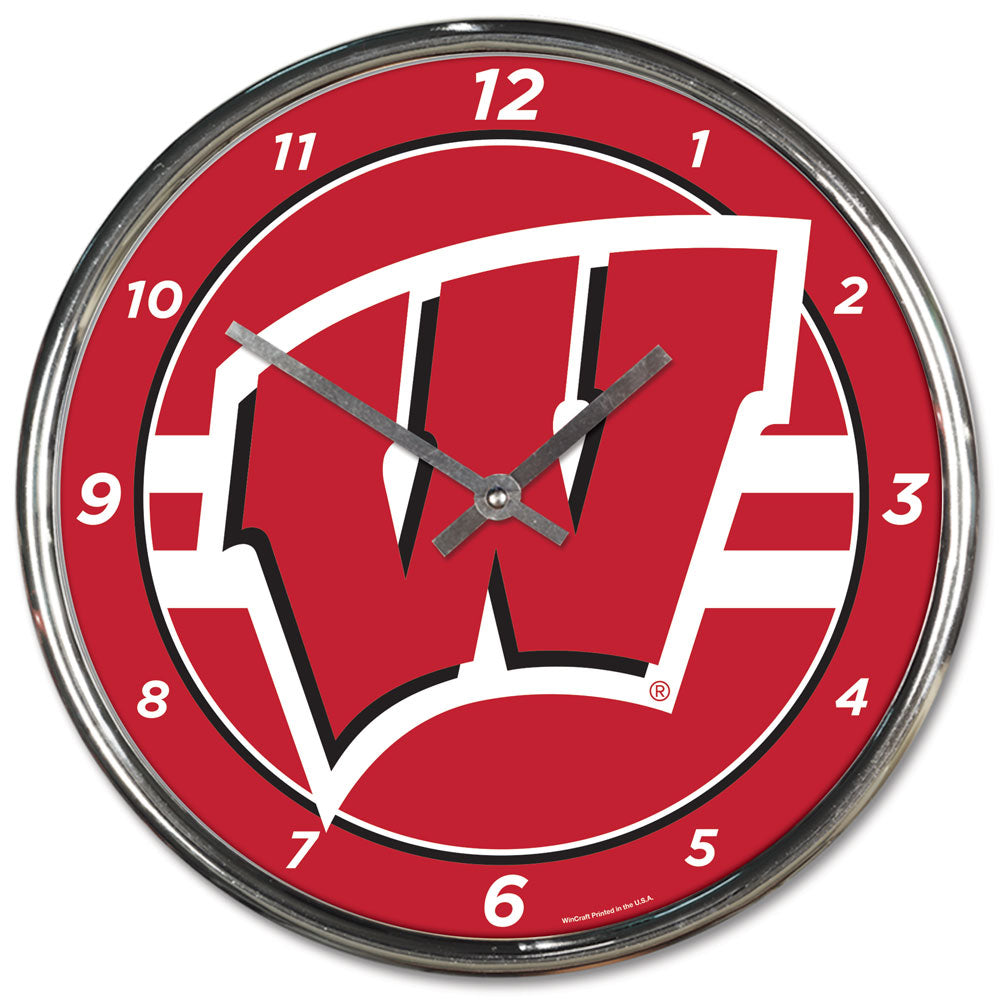 Wisconsin Badgers Clock Round Wall Style Chrome Periodic Restock