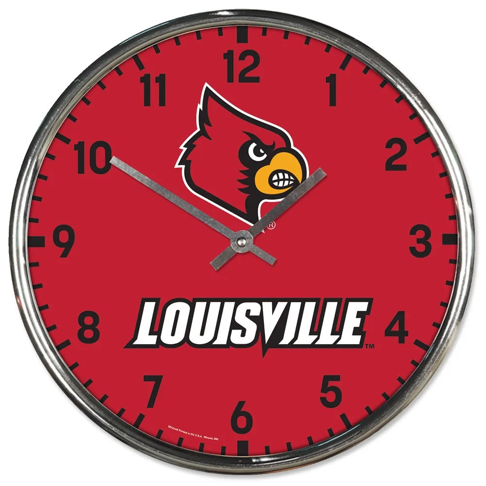 Louisville Cardinals Clock Round Wall Style Chrome Periodic Restock