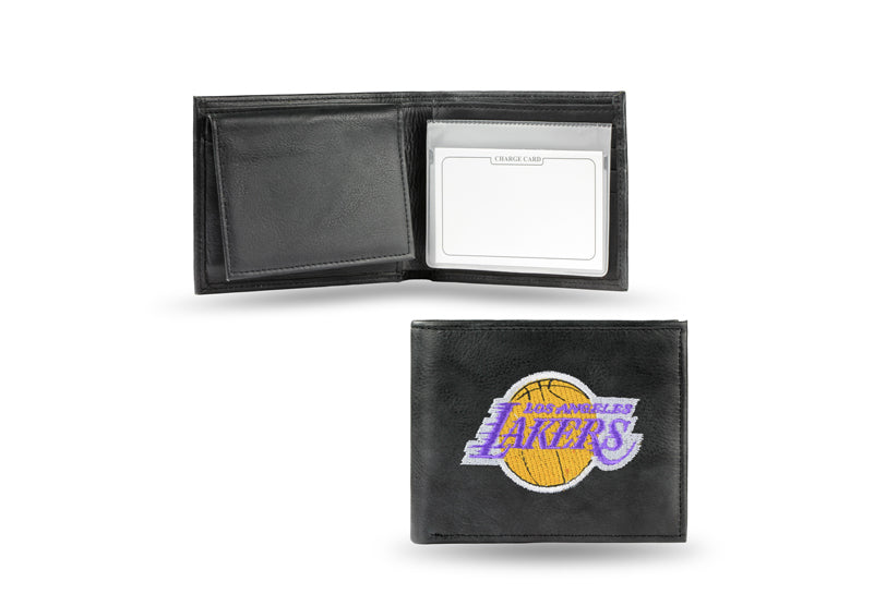 Los Angeles Lakers Wallet Billfold Leather Embroidered Black - Special Order