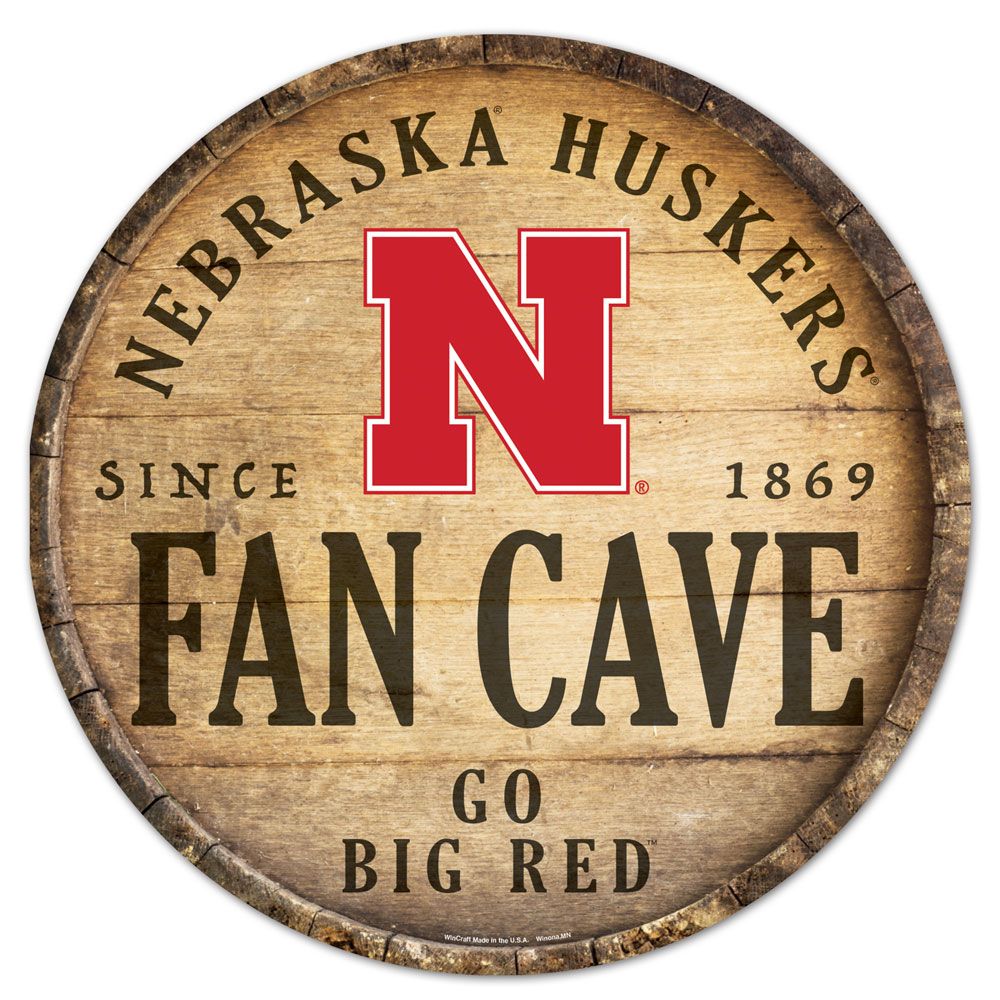 Nebraska Cornhuskers Sign Wood 14 Inch Round Barrel Top Design
