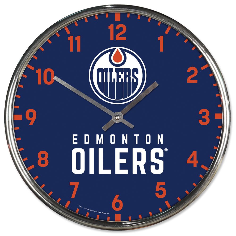 Edmonton Oilers Clock Round Wall Style Chrome Periodic Restock