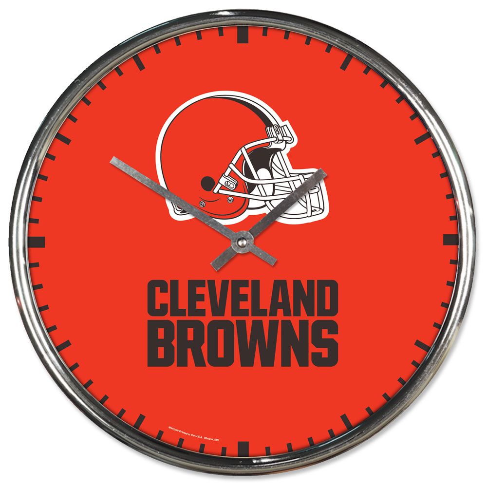 Cleveland Browns Clock Round Wall Style Chrome Periodic Restock