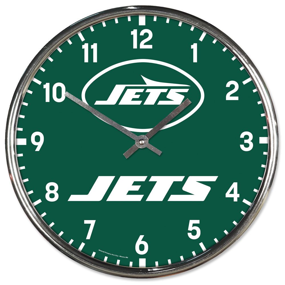 New York Jets Clock Round Wall Style Chrome Periodic Restock