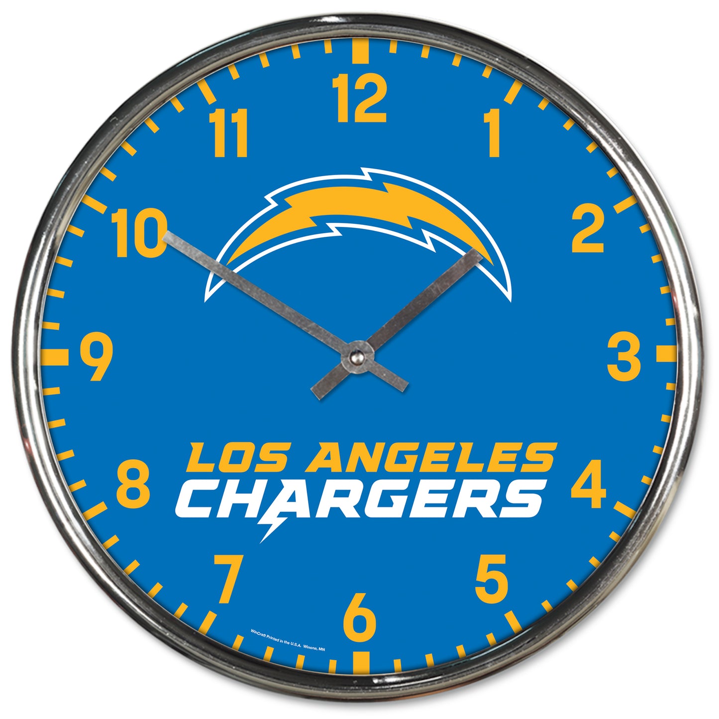 Los Angeles Chargers Clock Wall Style Round Chrome Periodic Restock