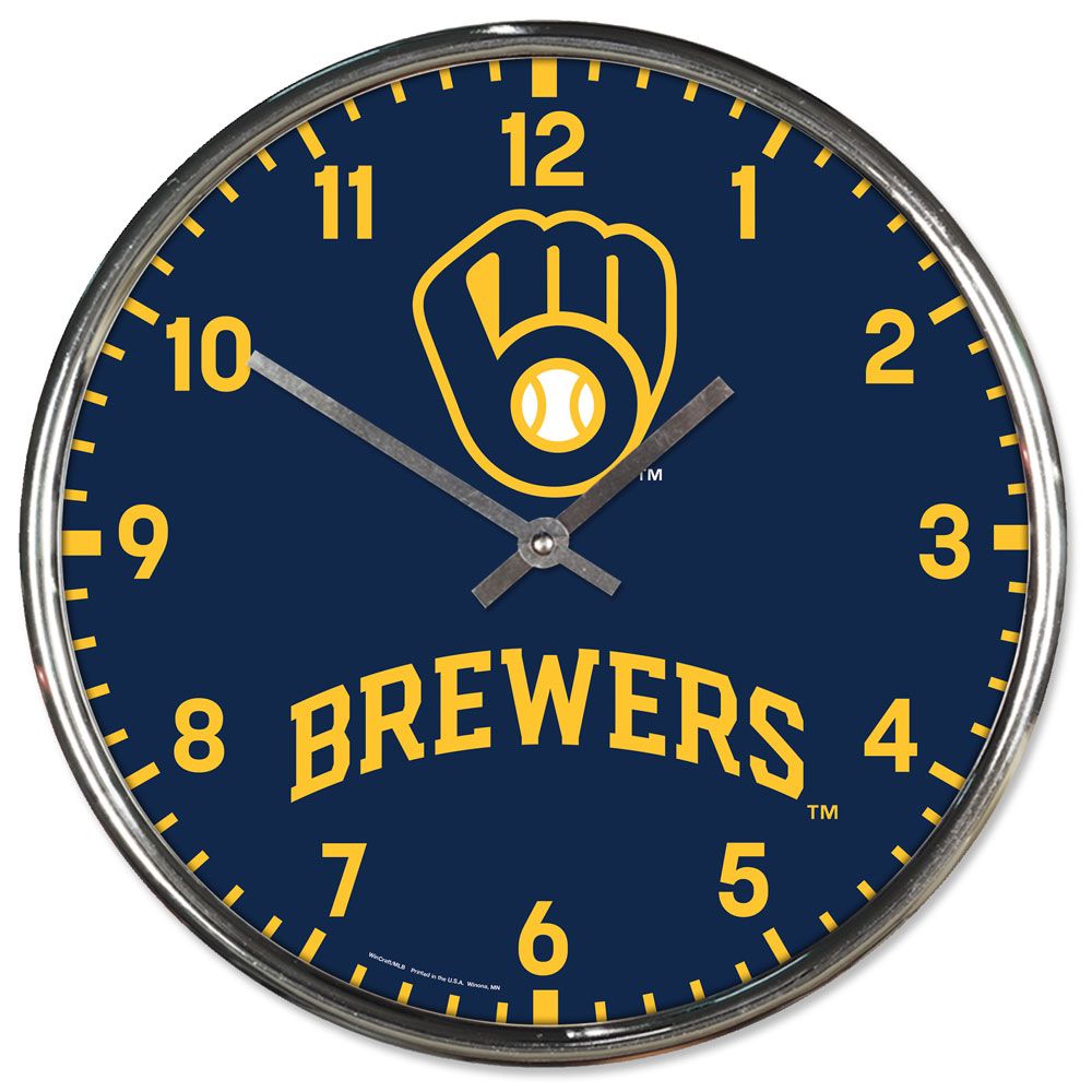 Milwaukee Brewers Clock Round Wall Style Chrome Periodic Restock