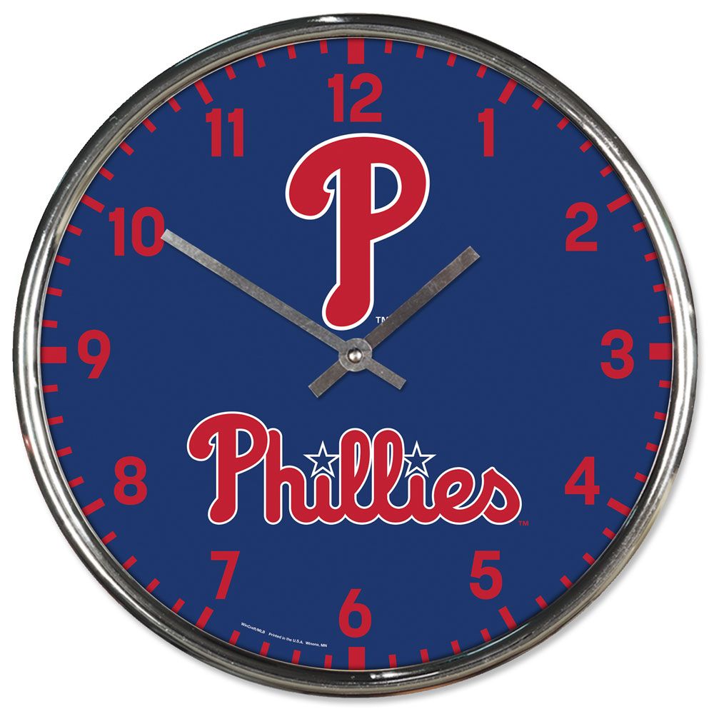 Philadelphia Phillies Clock Round Wall Style Chrome Periodic Restock