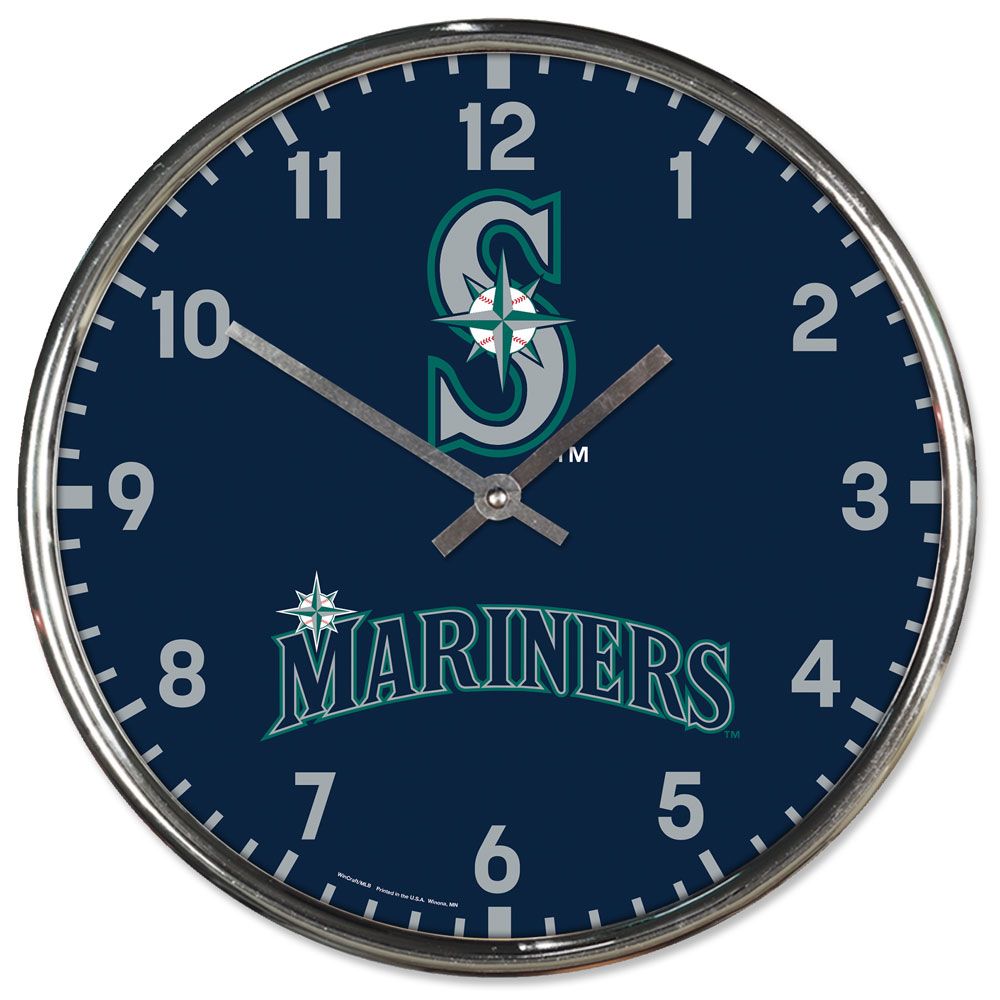 Seattle Mariners Clock Round Wall Style Chrome Periodic Restock