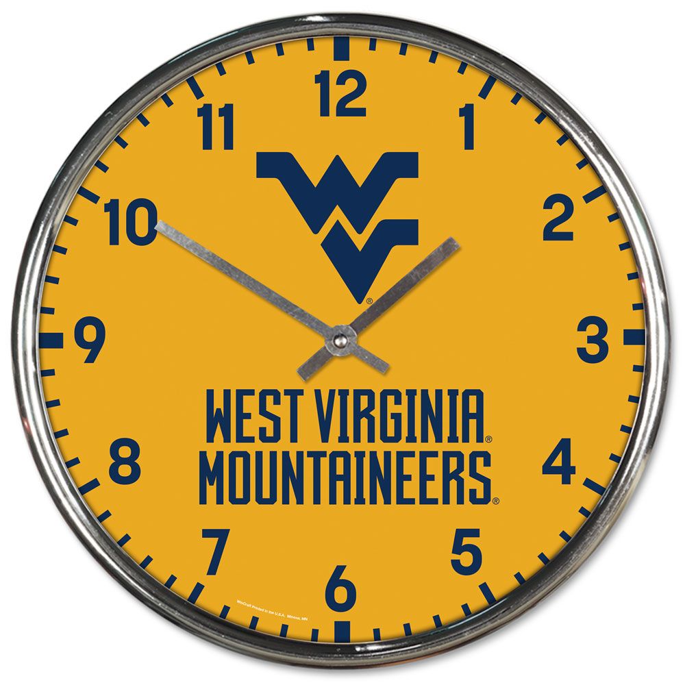 West Virginia Mountaineers Clock Round Wall Style Chrome Periodic Restock