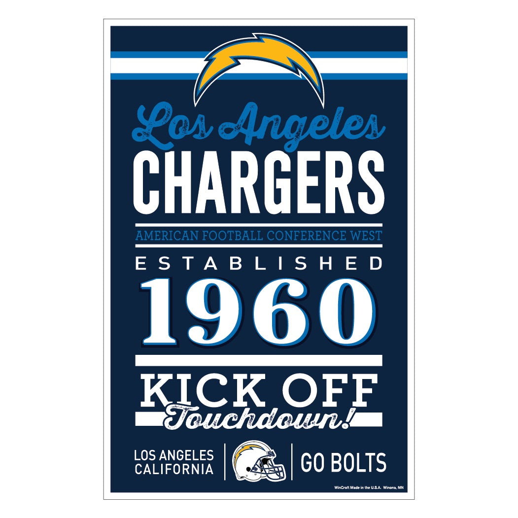 Los Angeles Chargers Sign 11x17 Wood Established Design