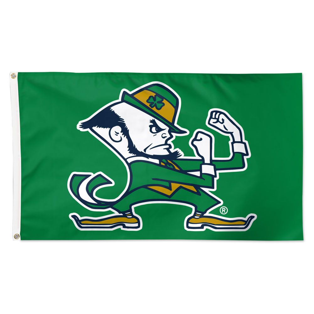 Notre Dame Fighting Irish Flag 3x5 Deluxe Style Leprchaun Design Green Special Order