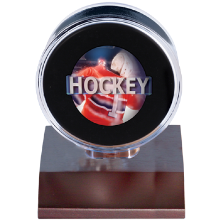 Wood Hockey Puck Holder - Dark Wood