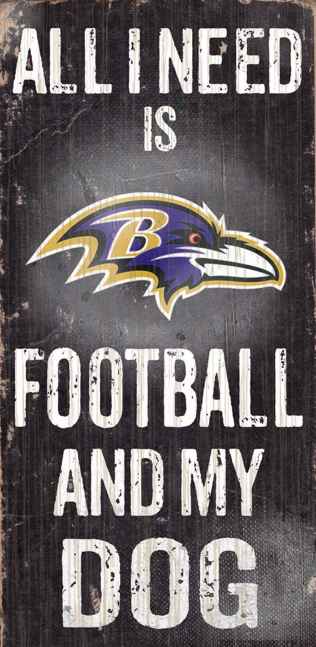 Baltimore Ravens Wood Sign - Football and Dog 6"x12"