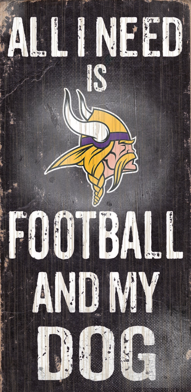 Minnesota Vikings Wood Sign - Football and Dog 6"x12"