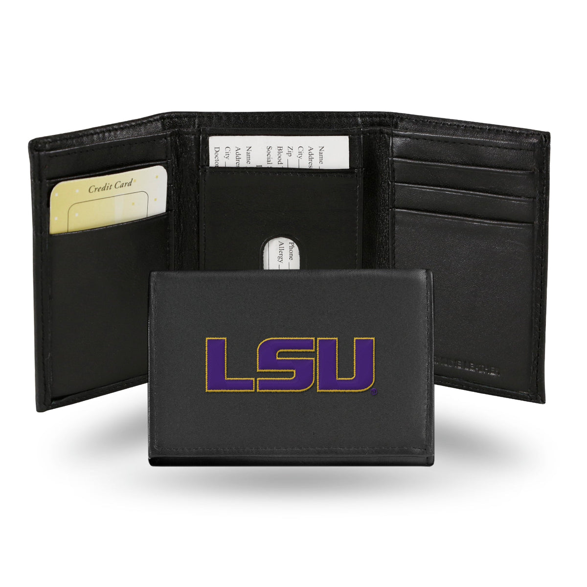 LSU Tigers Wallet Trifold Leather Embroidered - Special Order