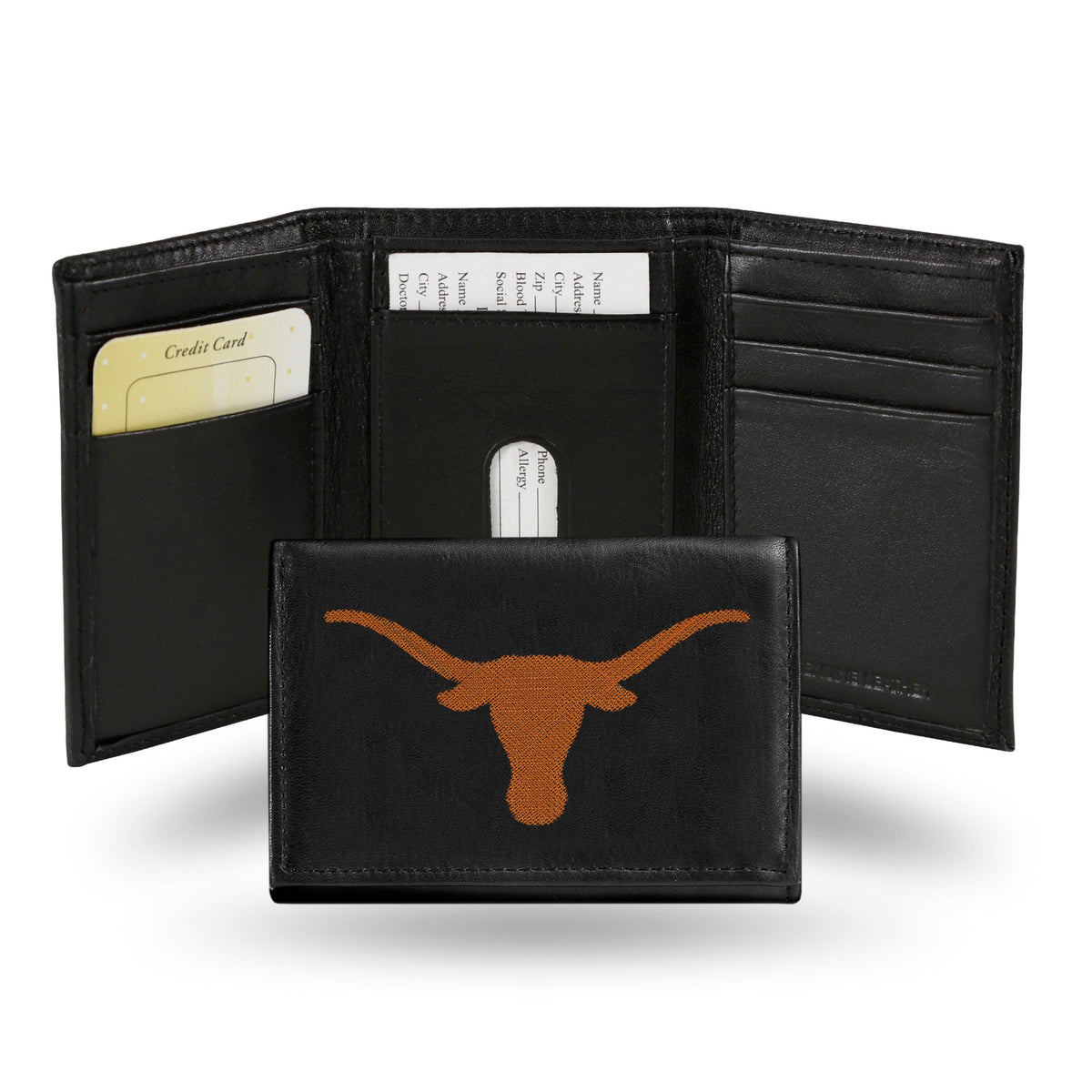 Texas Longhorns Wallet Trifold Leather Embroidered - Special Order