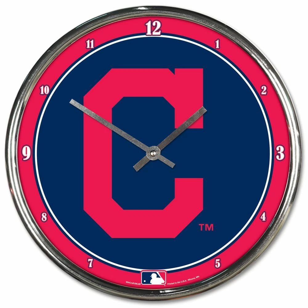 Cleveland Indians Clock Round Wall Style Chrome Periodic Restock