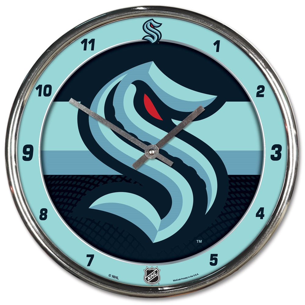 Seattle Kraken Clock Round Wall Style Chrome Periodic Restock