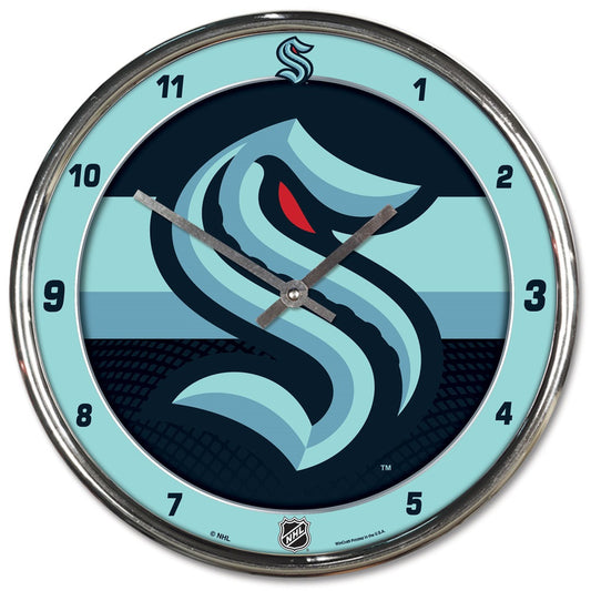 Seattle Kraken Clock Round Wall Style Chrome Periodic Restock
