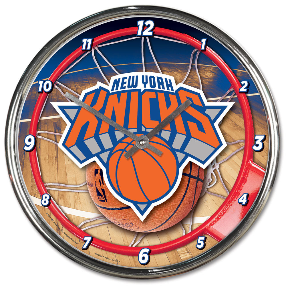 New York Knicks Clock Round Wall Style Chrome Periodic Restock