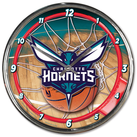Charlotte Hornets Clock Round Wall Style Chrome Periodic Restock