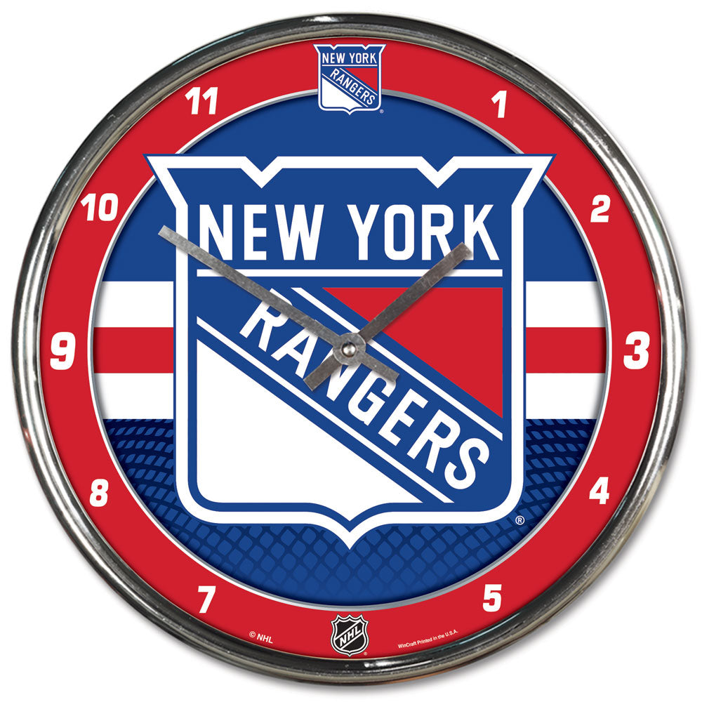 New York Rangers Clock Round Wall Style Chrome Periodic Restock