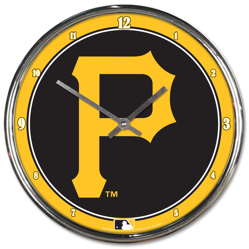 Pittsburgh Pirates Clock Round Wall Style Chrome Periodic Restock