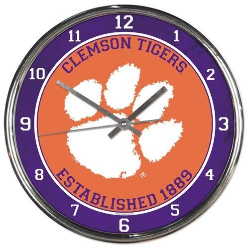 Clemson Tigers Clock Round Wall Style Chrome Periodic Restock