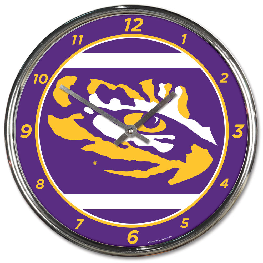 LSU Tigers Clock Round Wall Style Chrome Periodic Restock