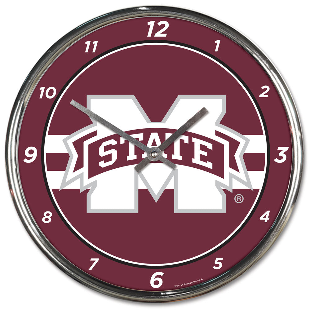 Mississippi State Bulldogs Clock Round Wall Style Chrome Periodic Restock