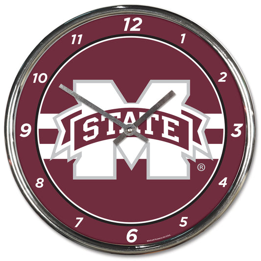 Mississippi State Bulldogs Clock Round Wall Style Chrome Periodic Restock