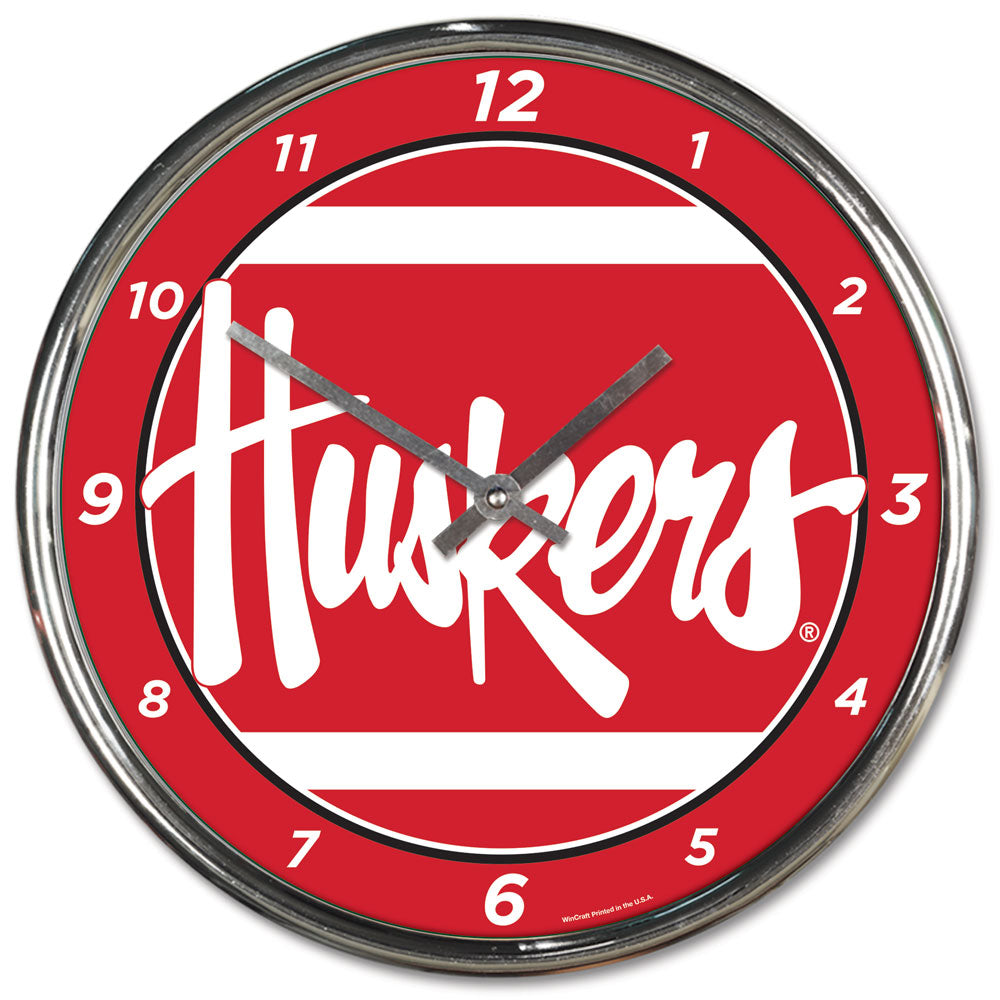 Nebraska Cornhuskers Round Chrome Wall Clock Periodic Restock