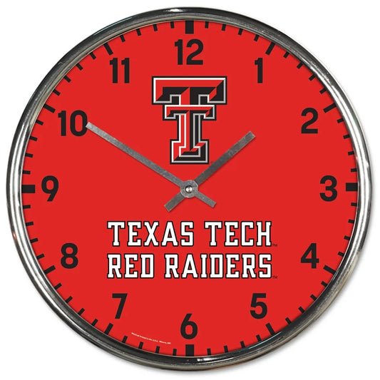 Texas Tech Red Raiders Clock Round Wall Style Chrome Periodic Restock