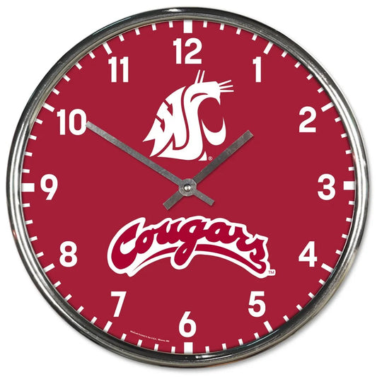 Washington State Cougars Clock Round Wall Style Chrome Periodic Restock
