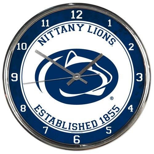 Penn State Nittany Lions Clock Round Wall Style Chrome Periodic Restock