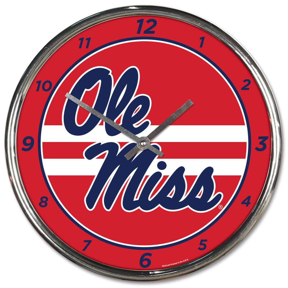 Mississippi Rebels Clock Round Wall Style Chrome Periodic Restock