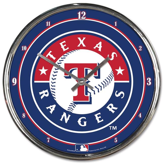 Texas Rangers Clock Round Wall Style Chrome Periodic Restock