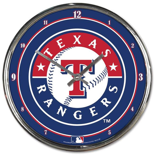 Texas Rangers Clock Round Wall Style Chrome Periodic Restock