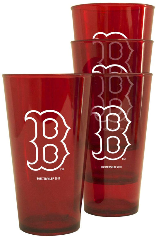 Boston Red Sox Glass Pint 16oz Plastic Clear 4 Pack